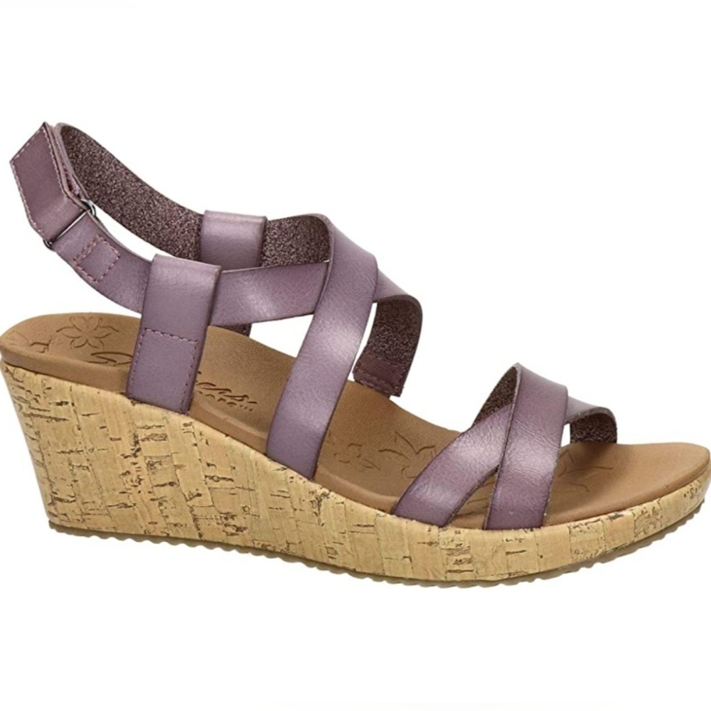 NWT Skechers Cali Beverlee Dance Move Slingback Wedge Sandal Mauve Purple Size 8